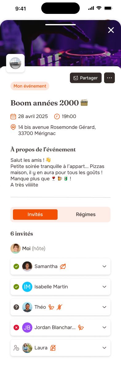 Manage event participant mockup